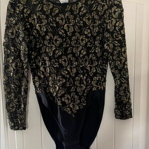 Black and Gold Long Sleeve Bodysuit
